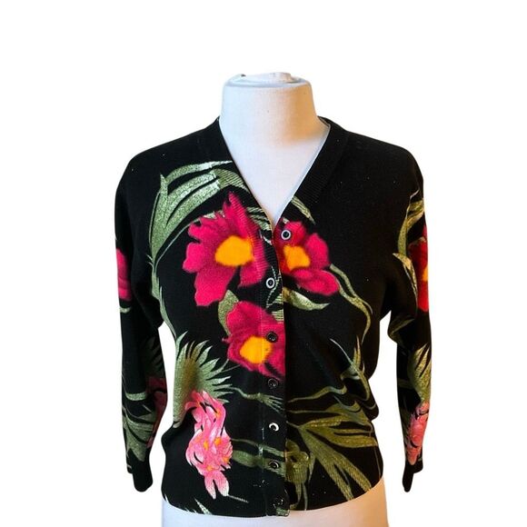 Tropical Floral Black Cardigan, Medium - Picture 1 of 11